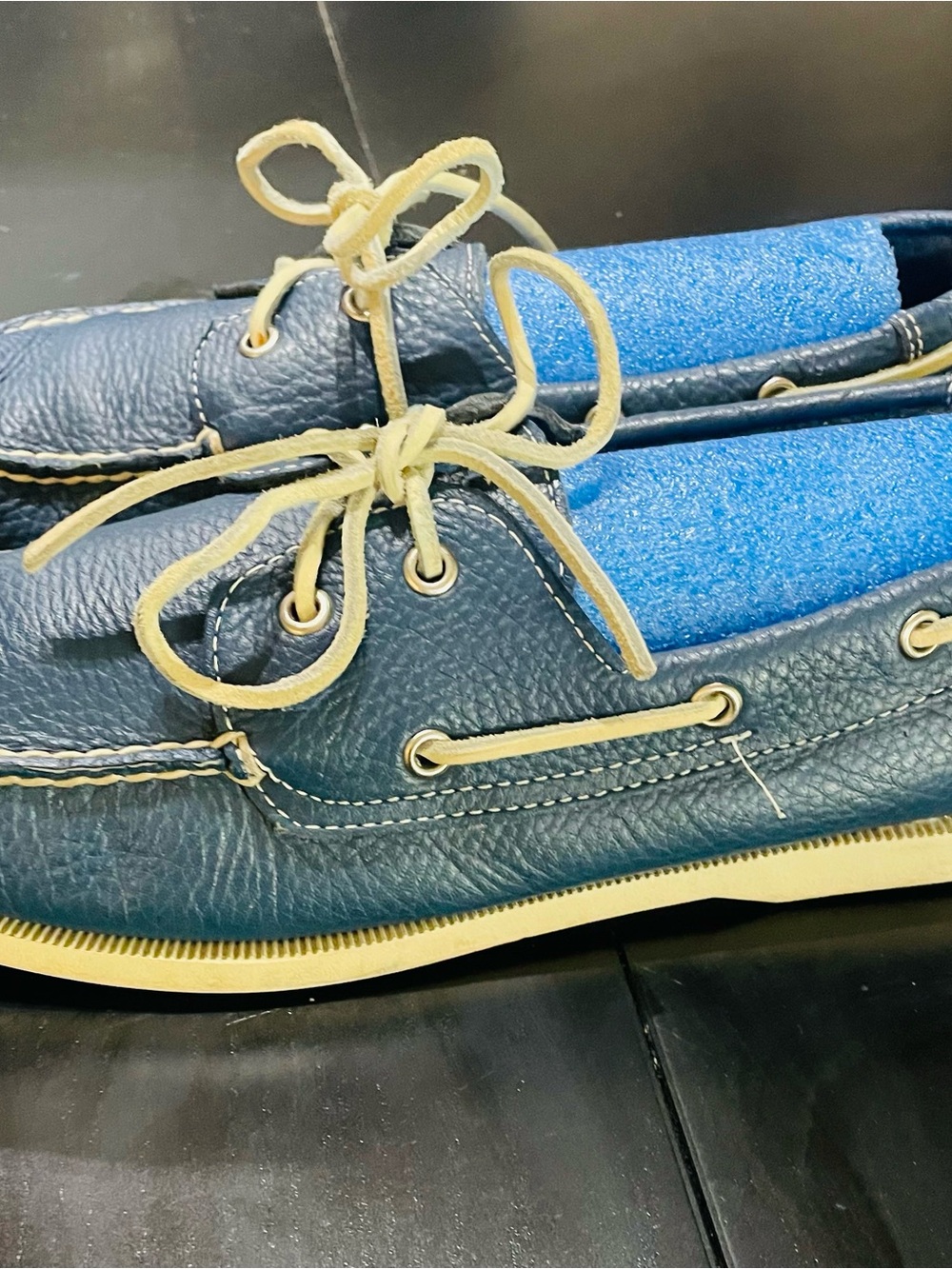 Cole Haan mens navy leather boat moccasin shoes classic preppy loafers sz 10